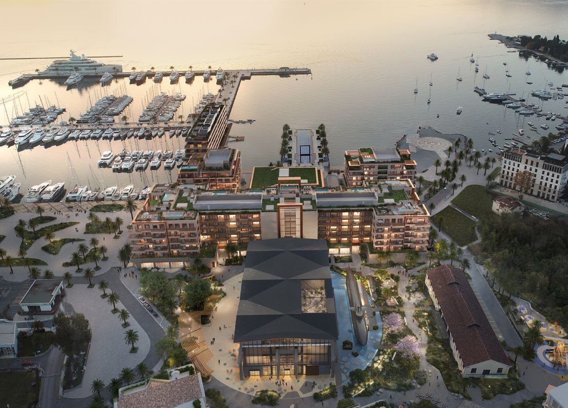 Synchro Decks: aerial view of the marina masterplan assets at Porto Montenegro