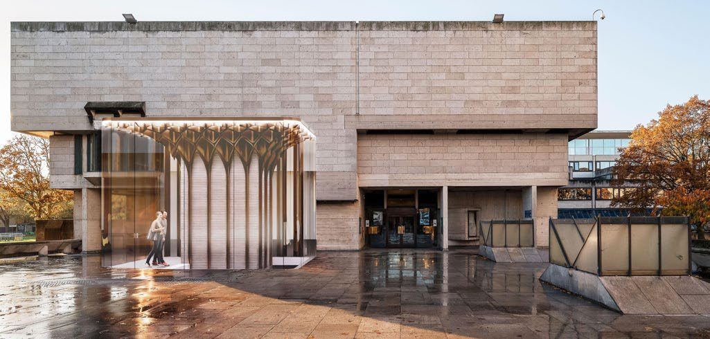 Trinity College Dublin: a glazed pavilion inserted beside the modernist campus building